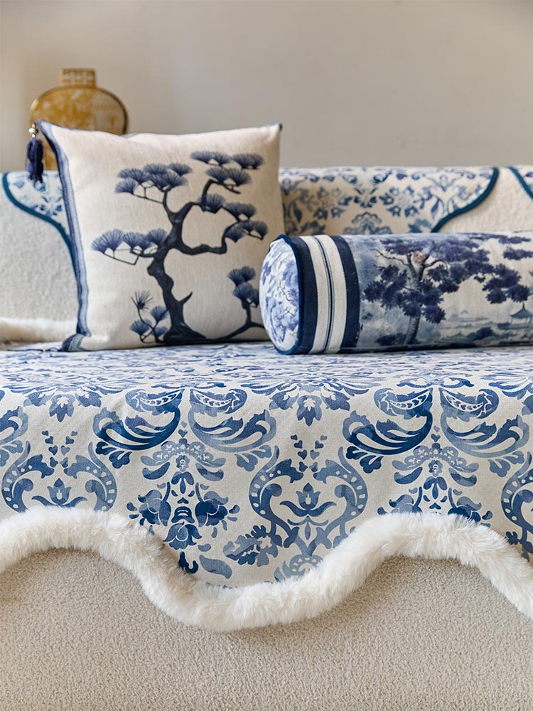 Blue Damask Sofa Cover