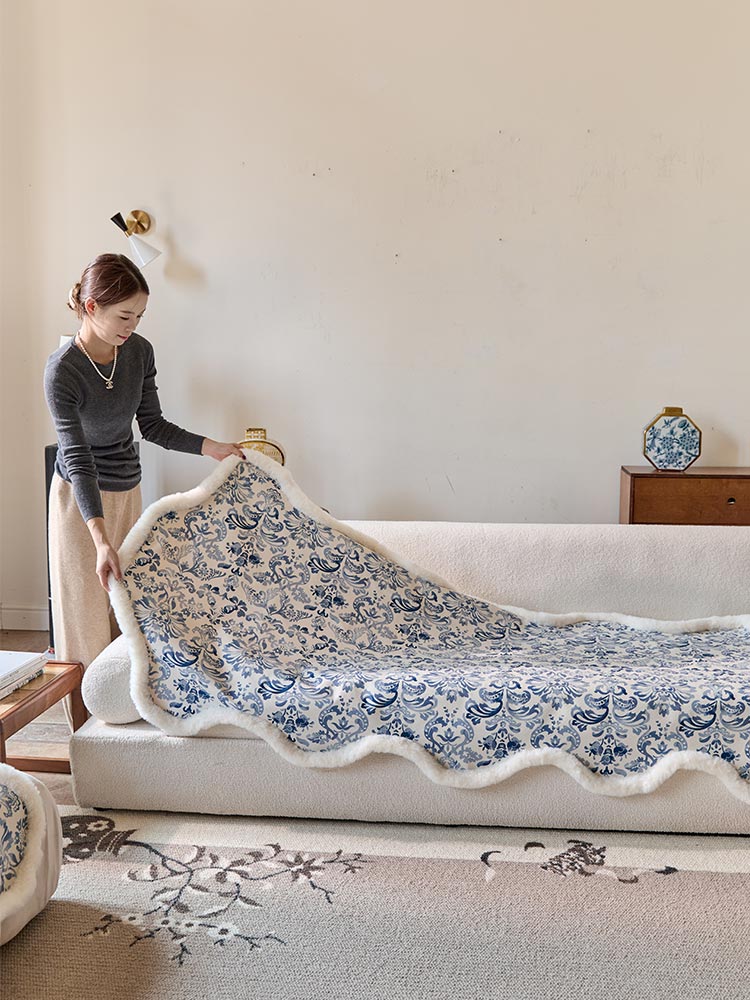 Blue Damask Sofa Cover