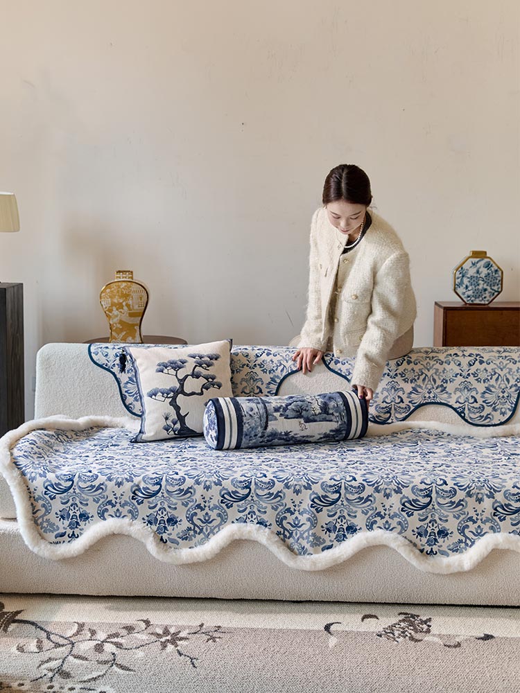 Blue Damask Sofa Cover