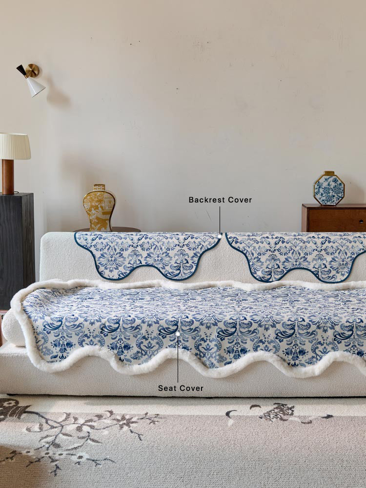 Blue Damask Sofa Cover