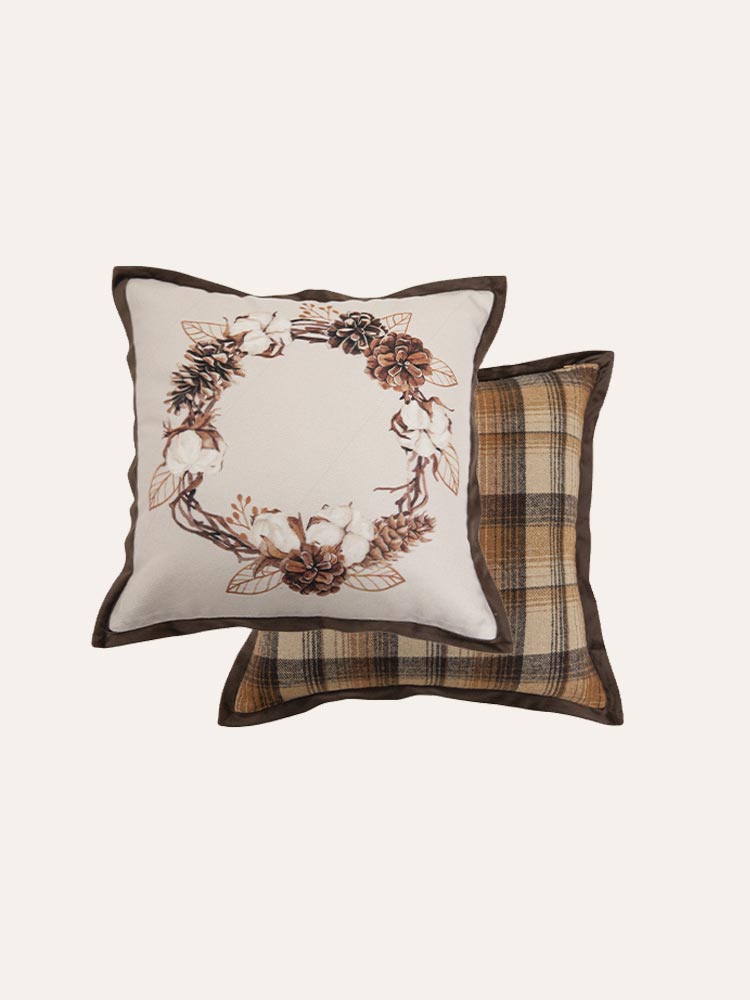 Brown Wreath Throw Pillow Cover