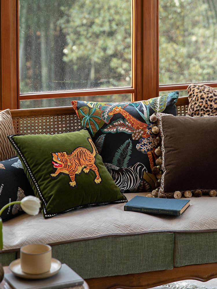 Animal Embroidered Throw Pillow Cover