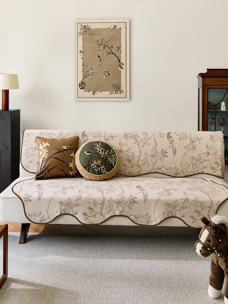 Irregular Floral Bird Sofa Cover