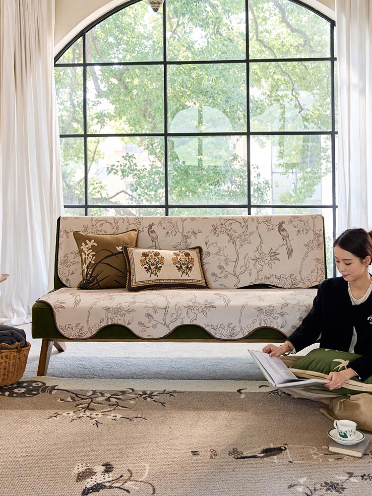 Irregular Floral Bird Sofa Cover