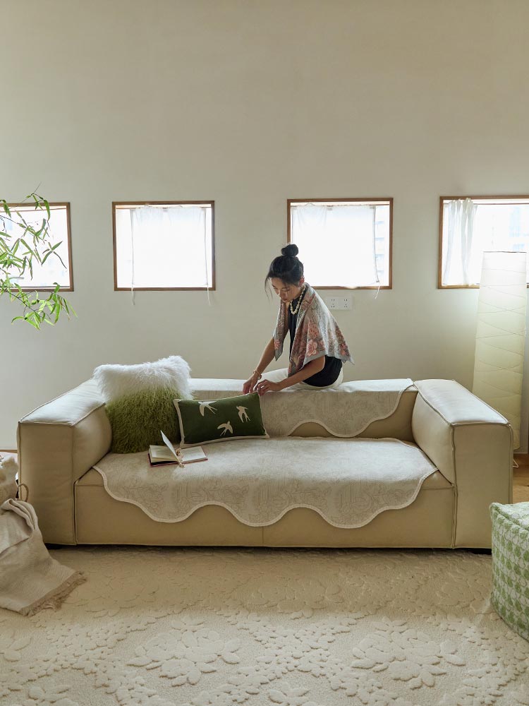 Irregular Beige Floral Sofa Cover
