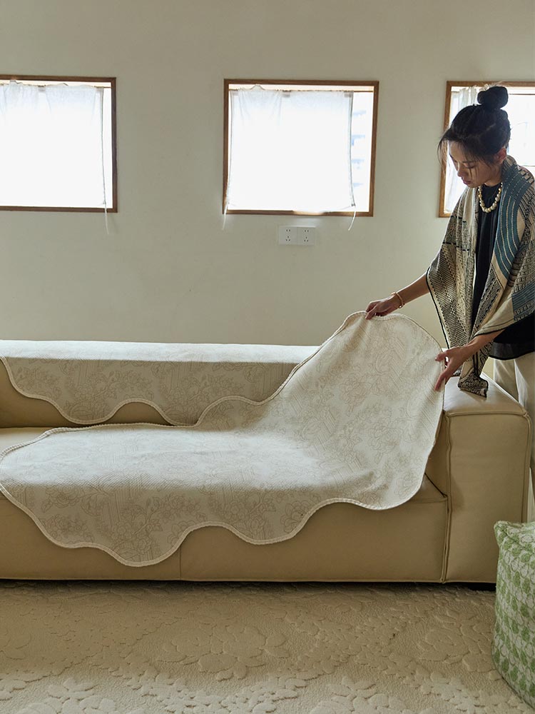 Irregular Beige Floral Sofa Cover