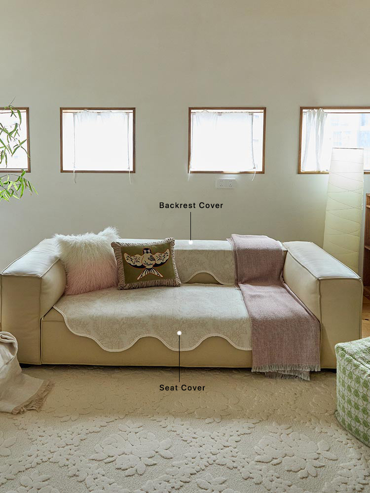 Irregular Beige Floral Sofa Cover