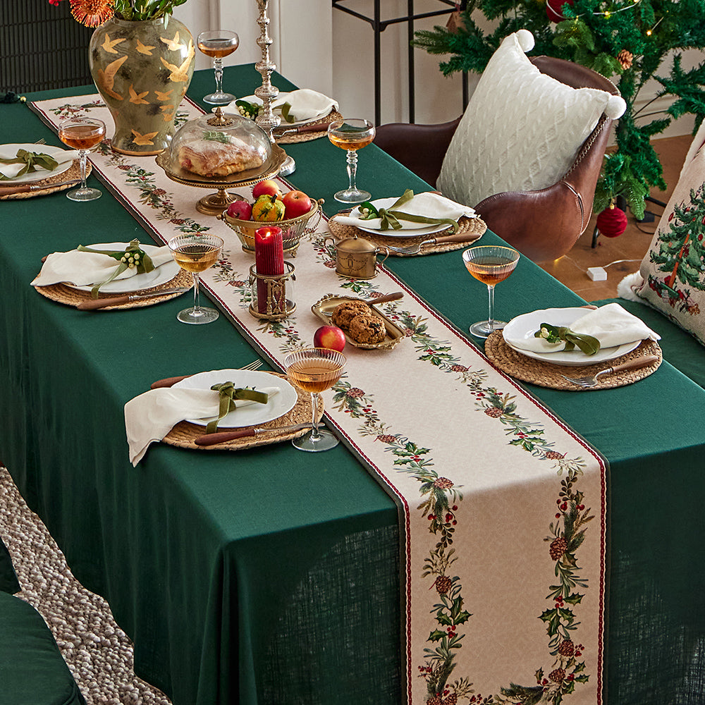 Ivy Holly Christmas Table Runner, Custom Size