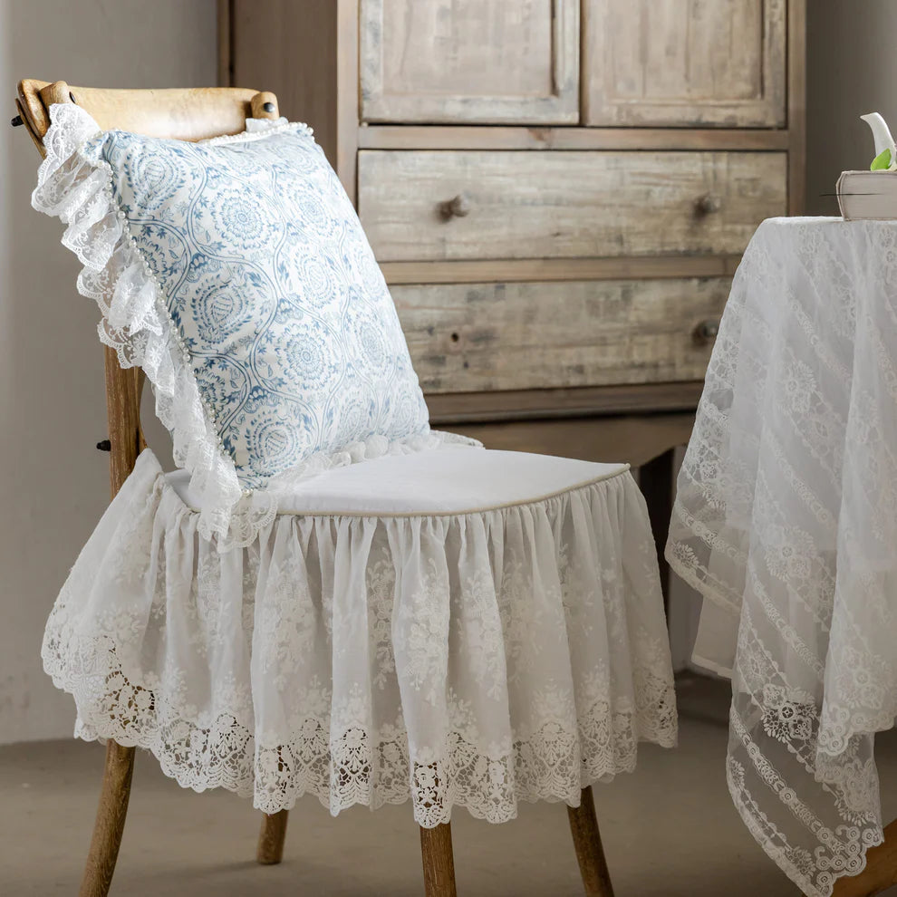 Chloe French Ruffle Lace Chair Cushion NabisFabric