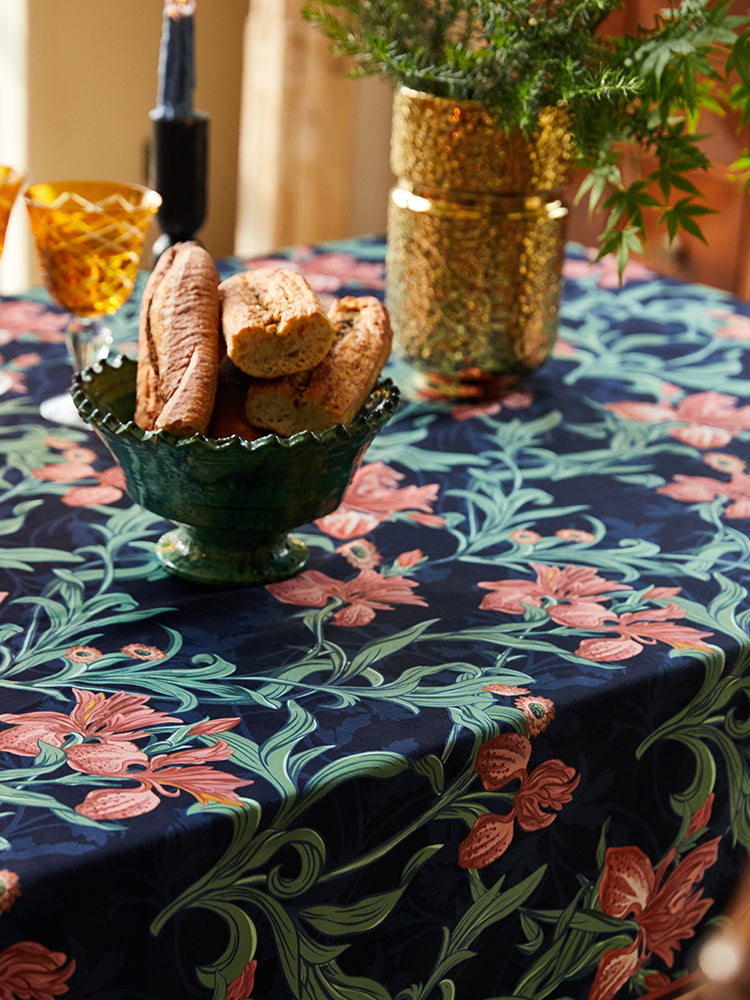 Navy Floral Garden Tablecloth