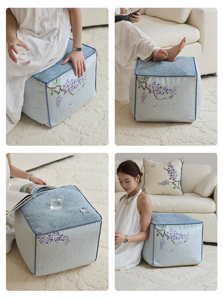 Purple Floral Pouf Cover