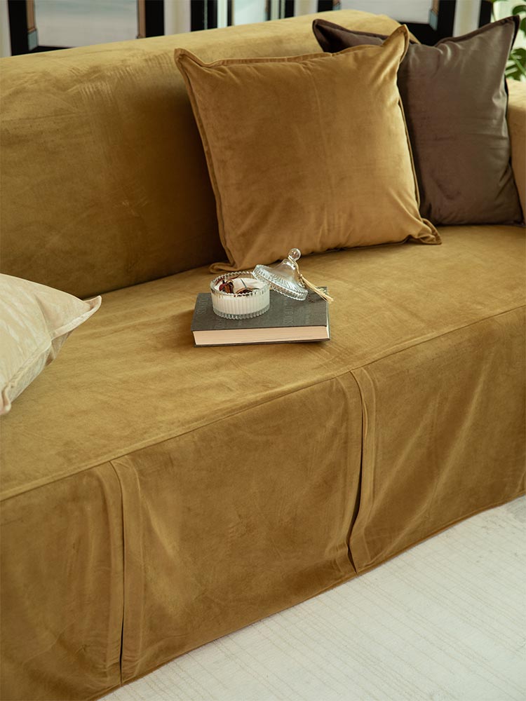 Golden Brown Velvet Sofa Cover