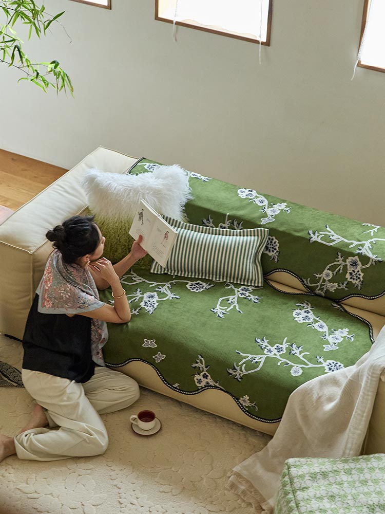 Verdant Blossom Sofa Cover