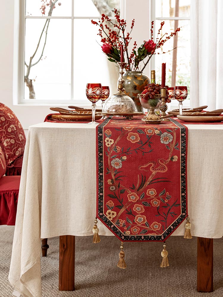 Serpent Blossom Tassel Table Runner