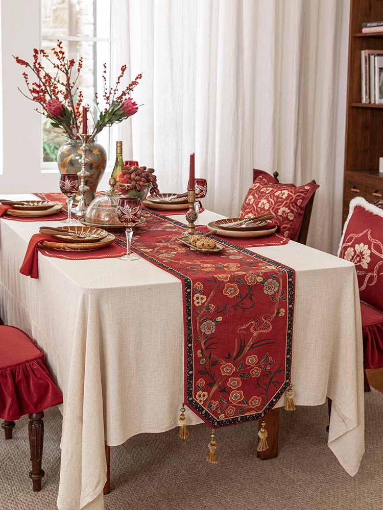 Serpent Blossom Tassel Table Runner