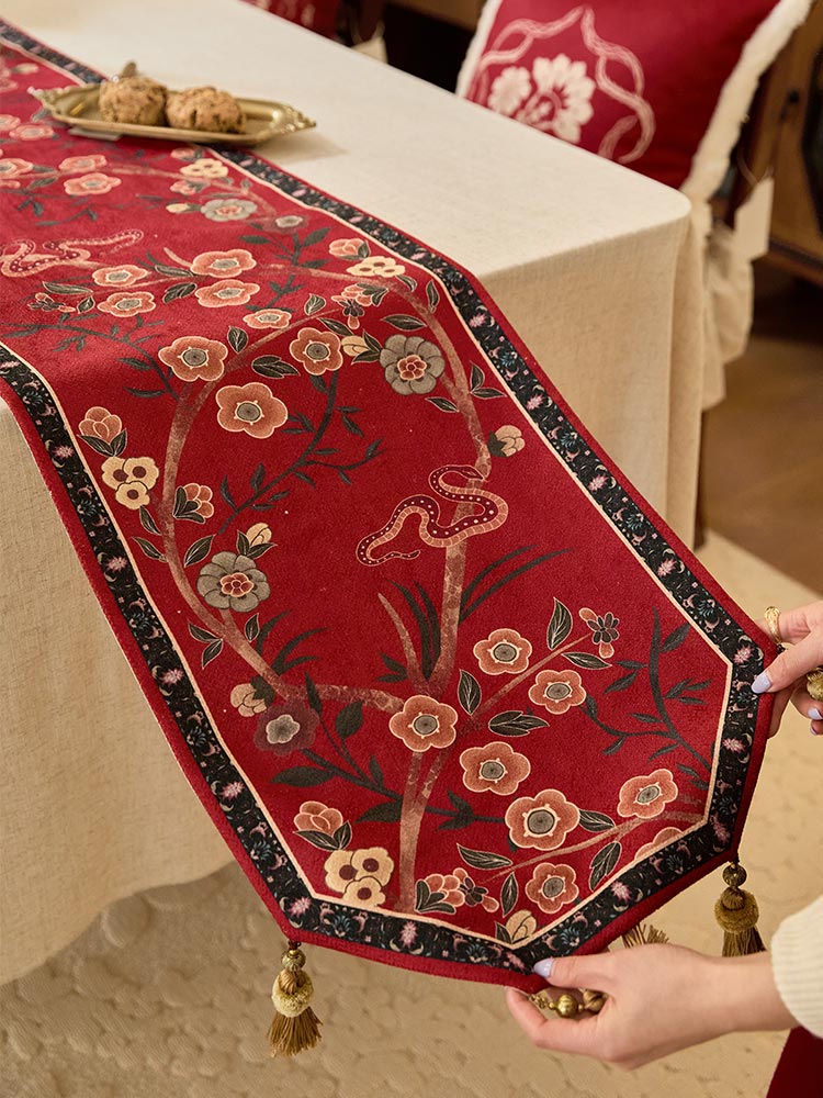 Serpent Blossom Tassel Table Runner