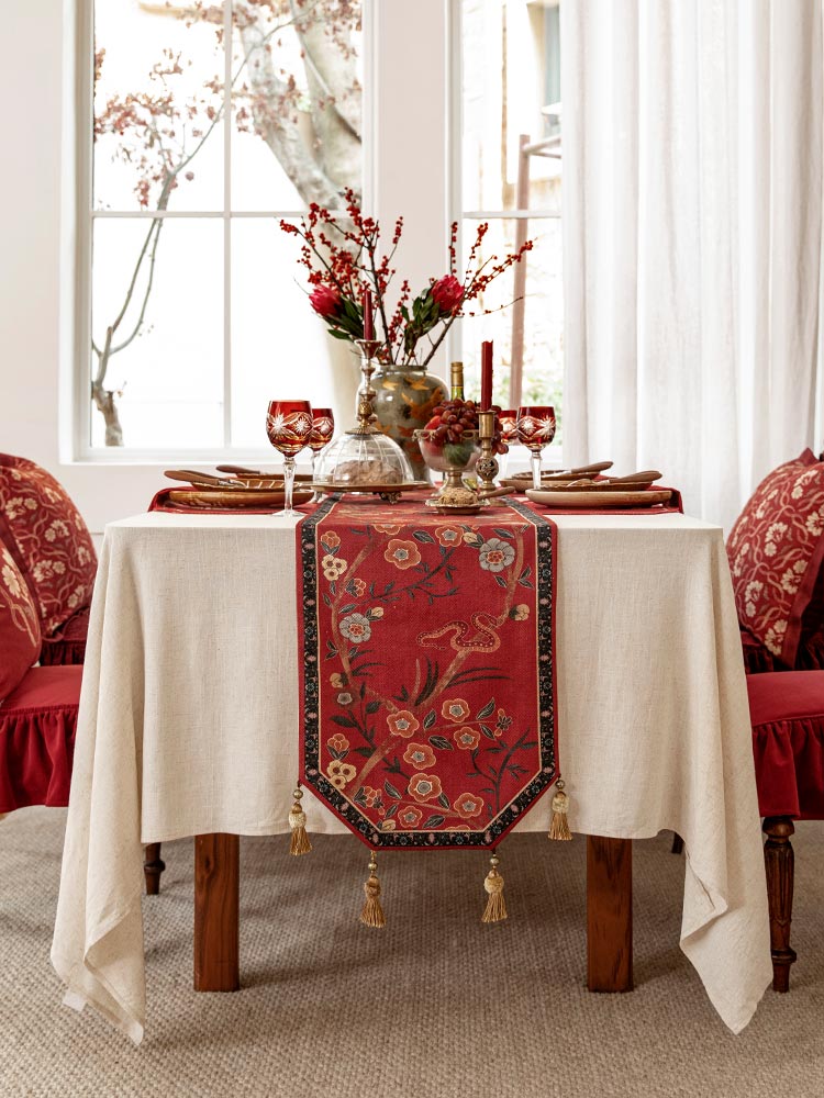 Serpent Blossom Tassel Table Runner