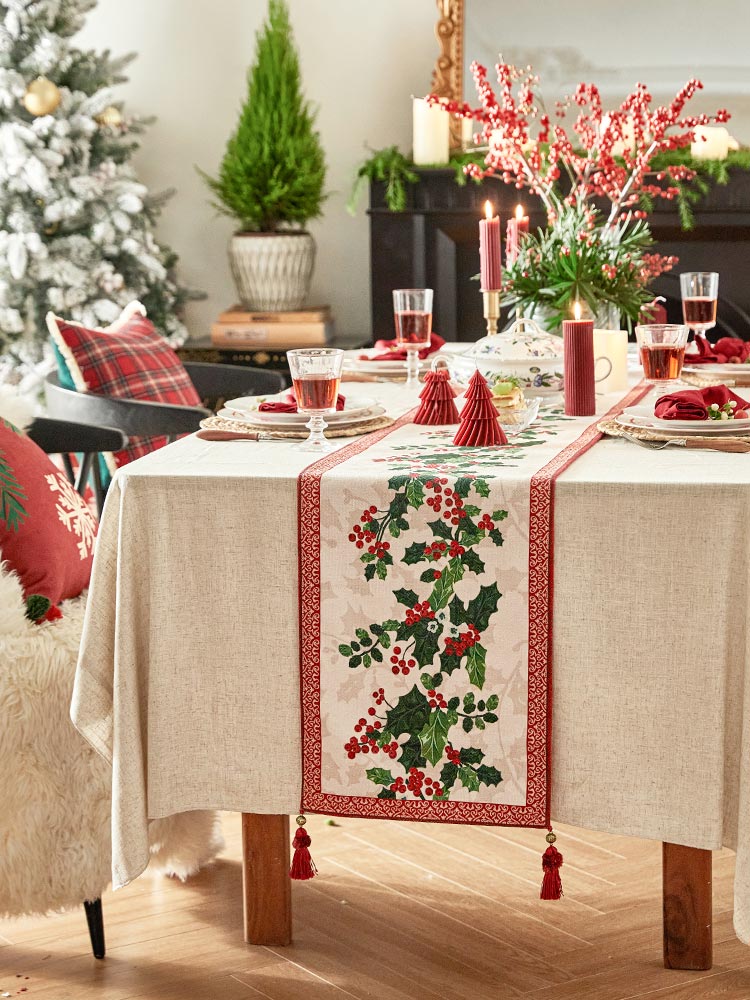 Christmas Holly Table Runner