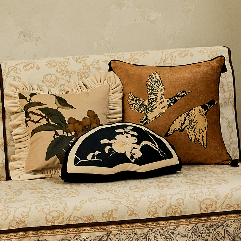 Harriet Oriental Floral and Bird Throw Pillow Cover NabisFabric