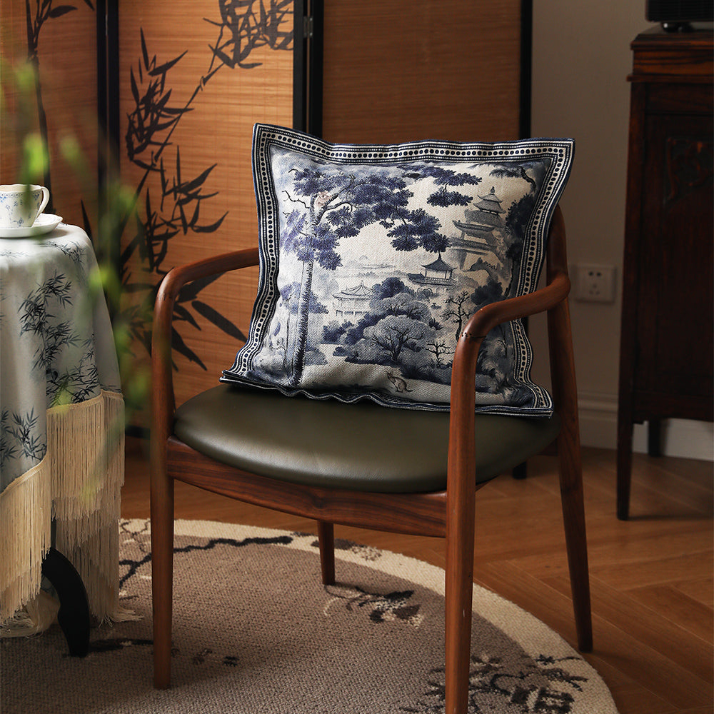 Ming Blue Forest Print Throw Pillow Cover