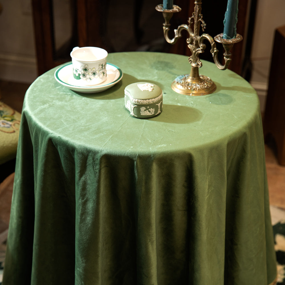 Verde Minimalist Christmas Solid Green Velvet Tablecloth