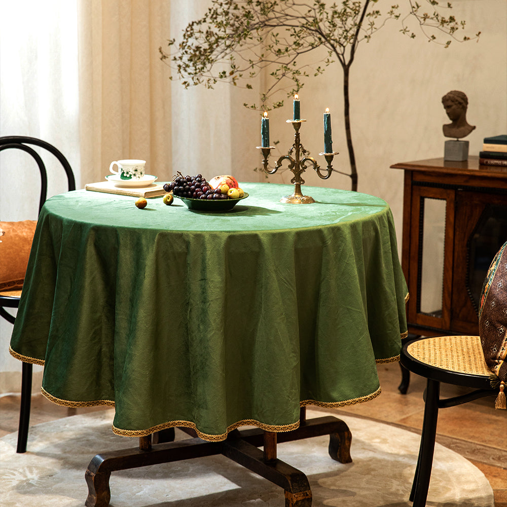 Verde Minimalist Christmas Solid Green Velvet Tablecloth