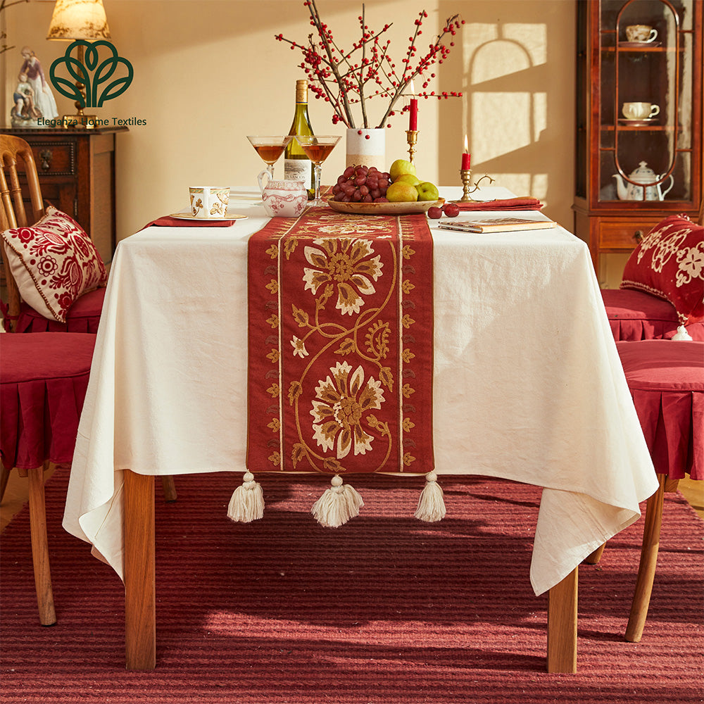 Nabis Red Porcelain Flower Custom Table Runner