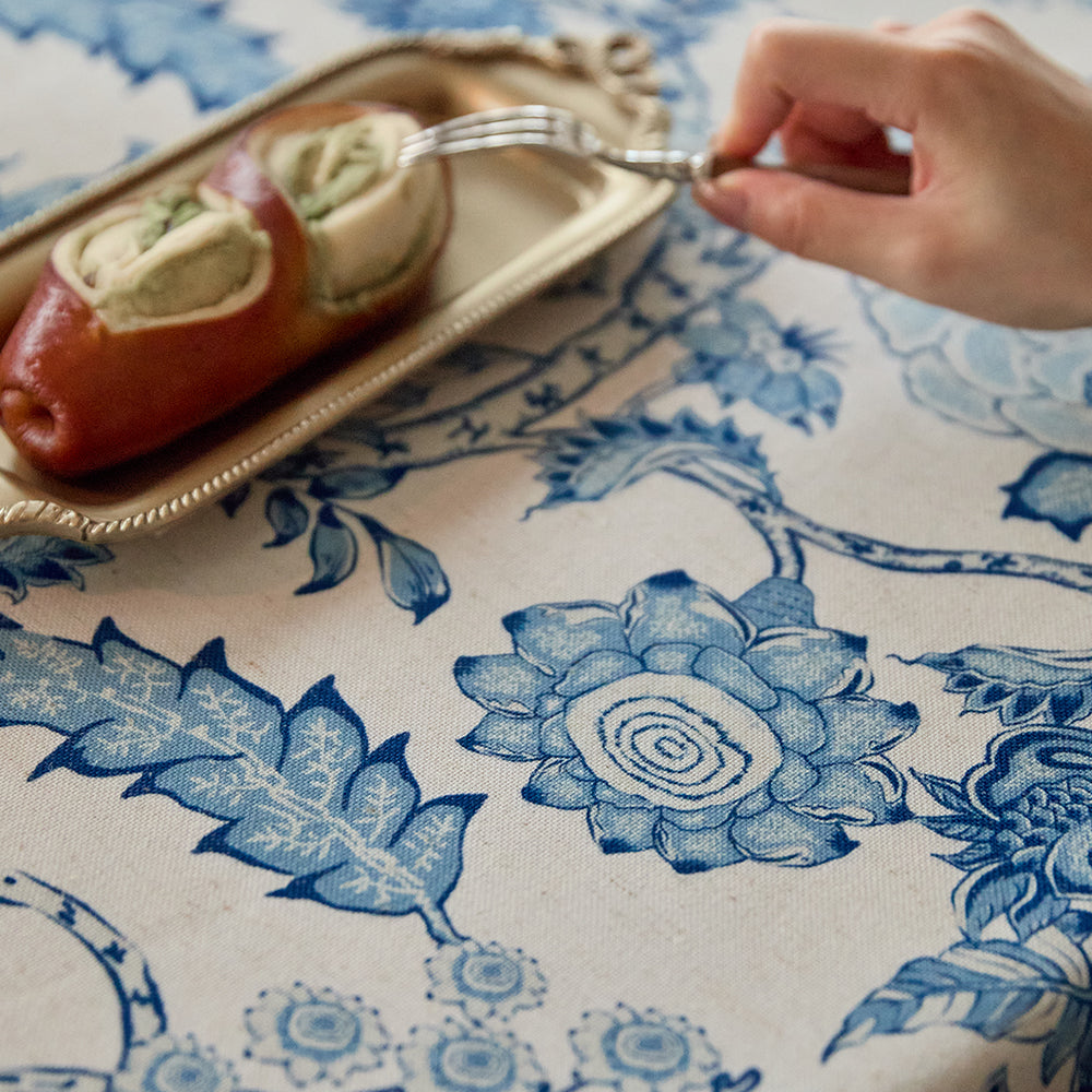 Celestia Blue Floral Elegant Tablecloth