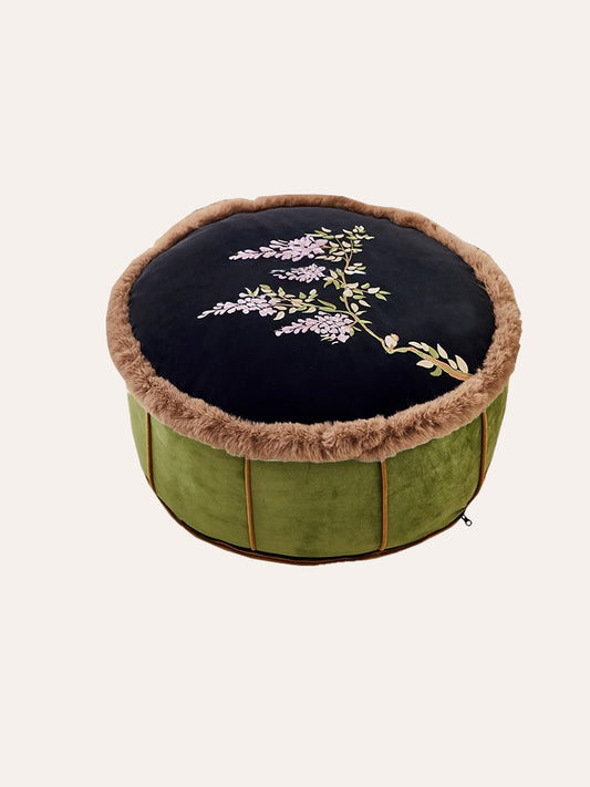 Wisteria Embroidery Pouf Cover