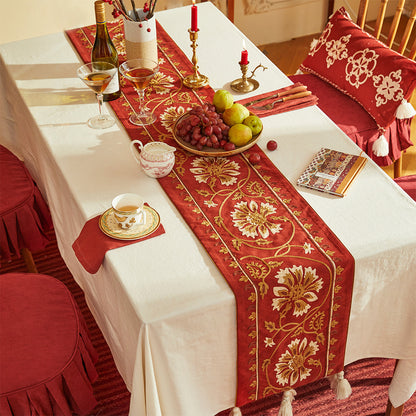 Nabis Red Porcelain Flower Custom Table Runner