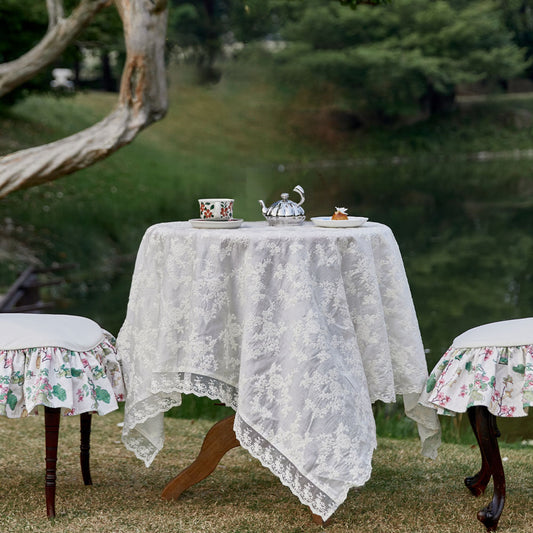 Celeste Pastoral Lace Embroidered Custom Tablecloth