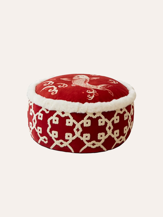 Crimson Fish Pouf Cover