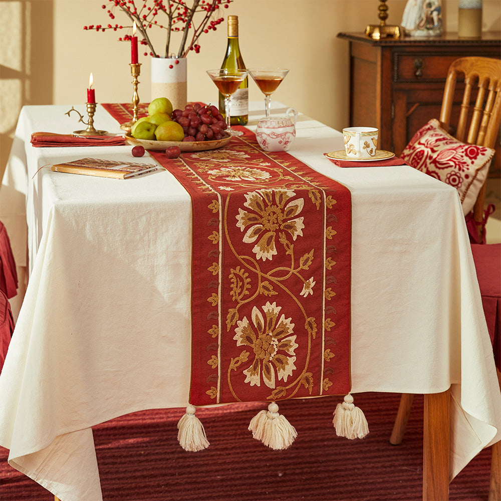 Nabis Red Porcelain Flower Custom Table Runner