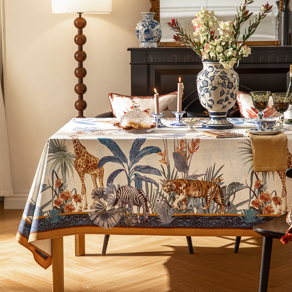 Serengeti Animal Print Waterproof Linen Tablecloth