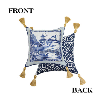 Serenity Blue Porcelain Print Pillow Cover