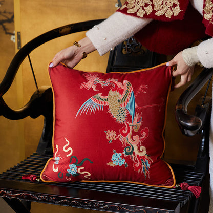 Scarlet Dragon Red Velvet Pillow Cover