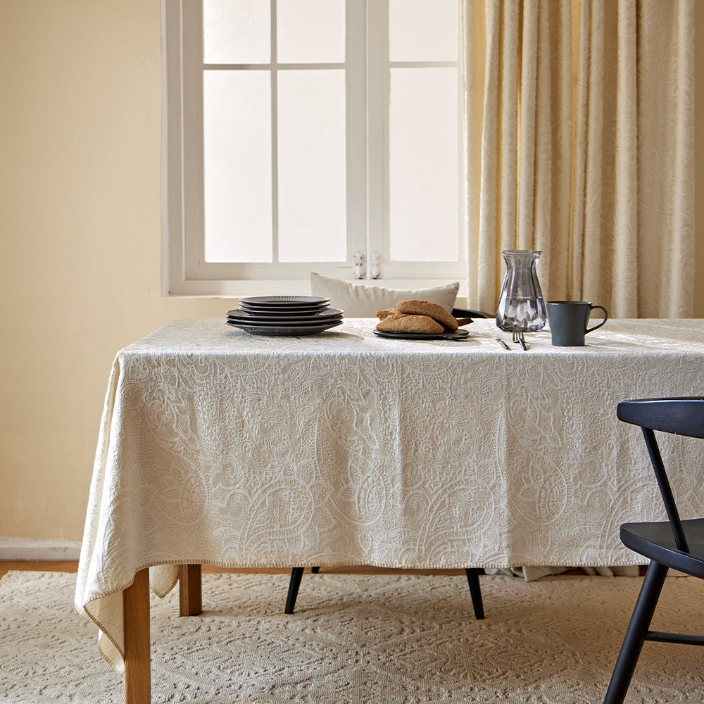 Regina Minimalist Jacquard Beige Tablecloth