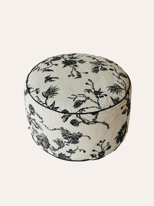 Black Floral Printed Pouf Cover