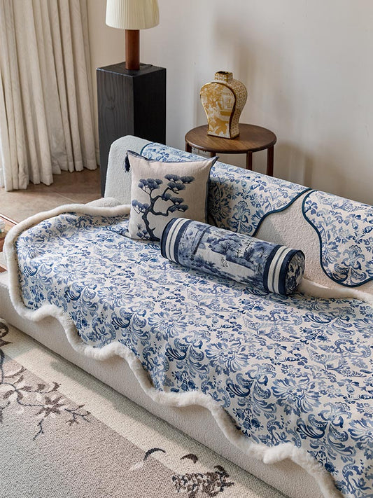Blue Damask Sofa Cover