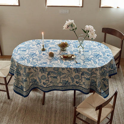 Celestia Blue Floral Elegant Tablecloth