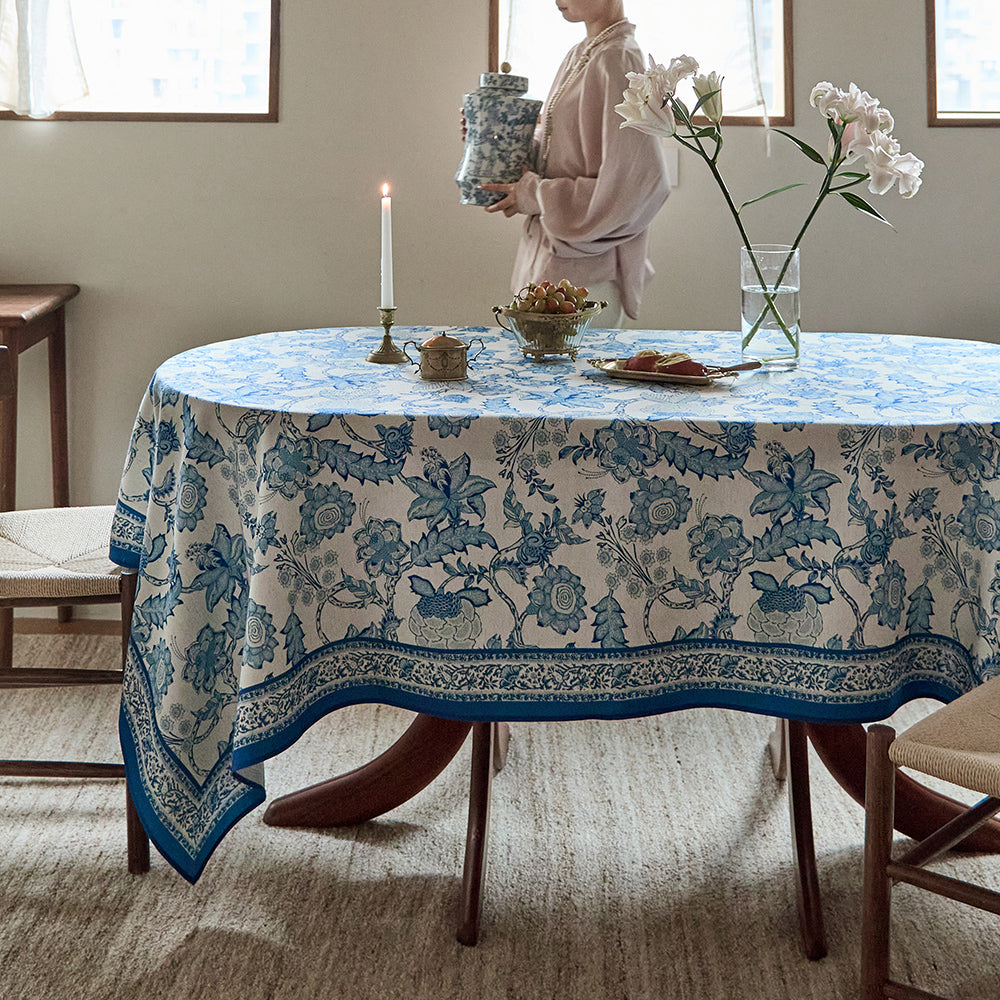 Celestia Blue Floral Elegant Tablecloth