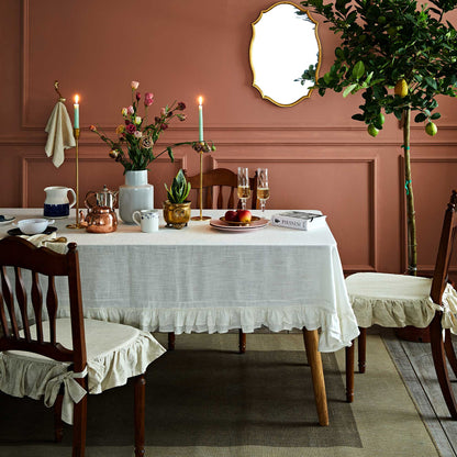 Sophia Cream White Linen Ruffle Tablecloth