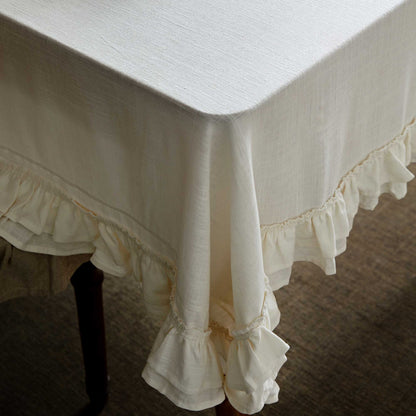 Sophia Cream White Linen Ruffle Tablecloth