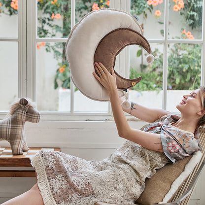 Crescent Moon Pillow with Pom Pom