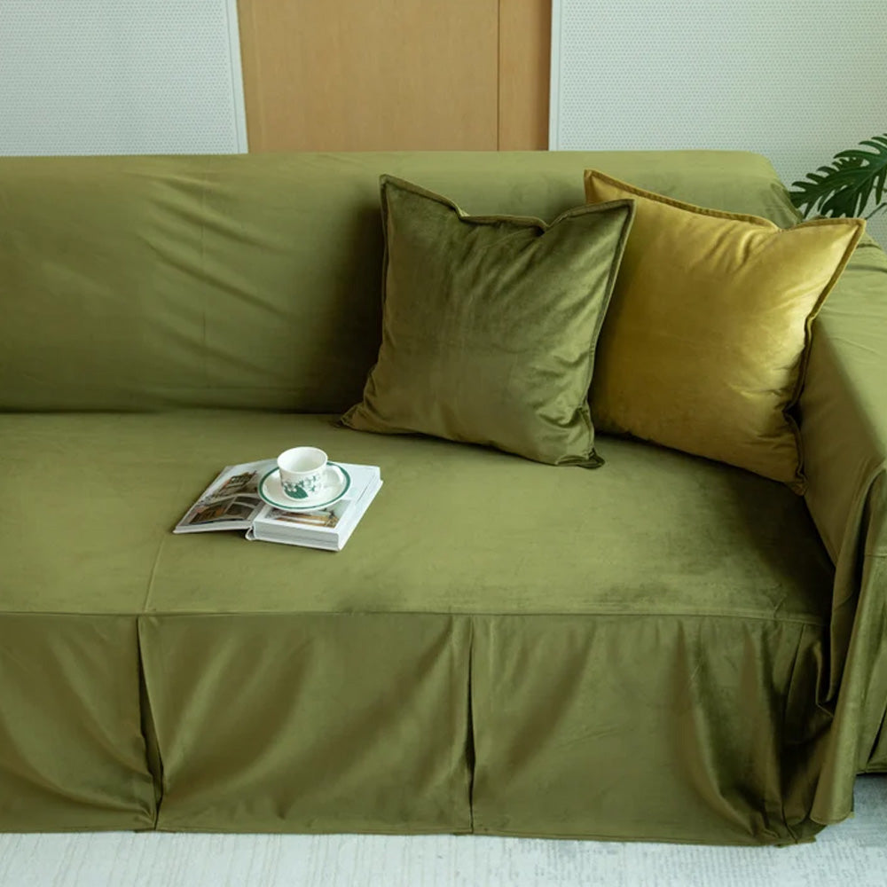 Olive Custom-Made Green Velvet Sofa Cover