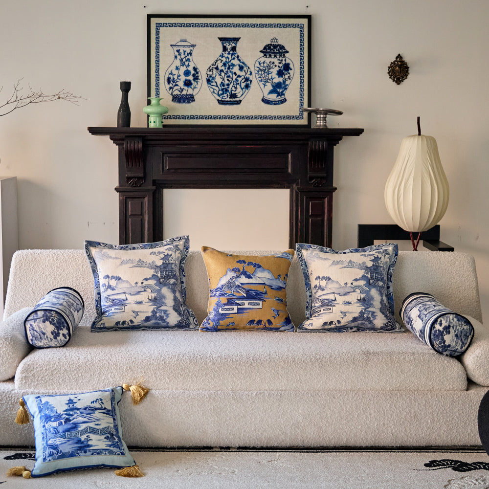 Serenity Blue Porcelain Print Pillow Cover