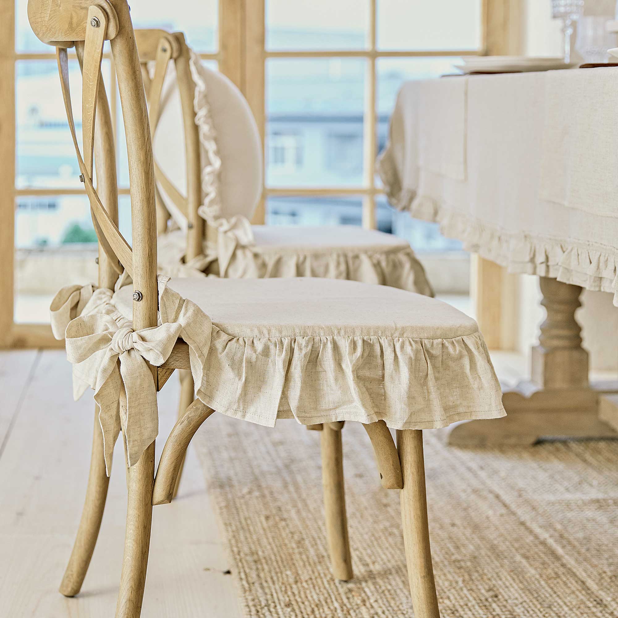 Olivia Linen Ruffle Chair Cushion Handmade – NabisFabric