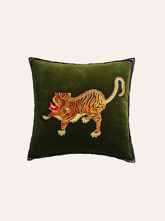 Animal Embroidered Throw Pillow Cover