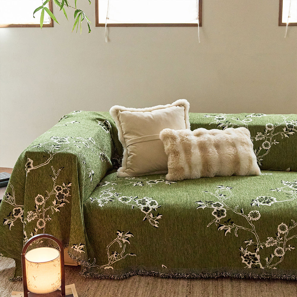 Elowen Green Floral Jacquard Sofa Cover