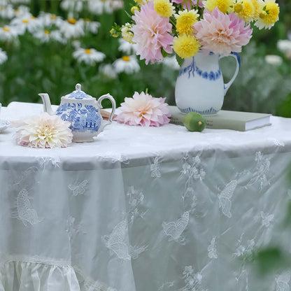 Celestine Graceful Ruffled Lace Butterfly Tablecloth